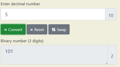 Converting decimal 5 to binary.